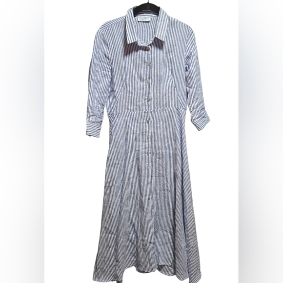 Sartoria Saracena Dresses & Skirts - Sartoria Saracena Seersucker Blue & White Striped 100% Linen Maxi Dress Size XS